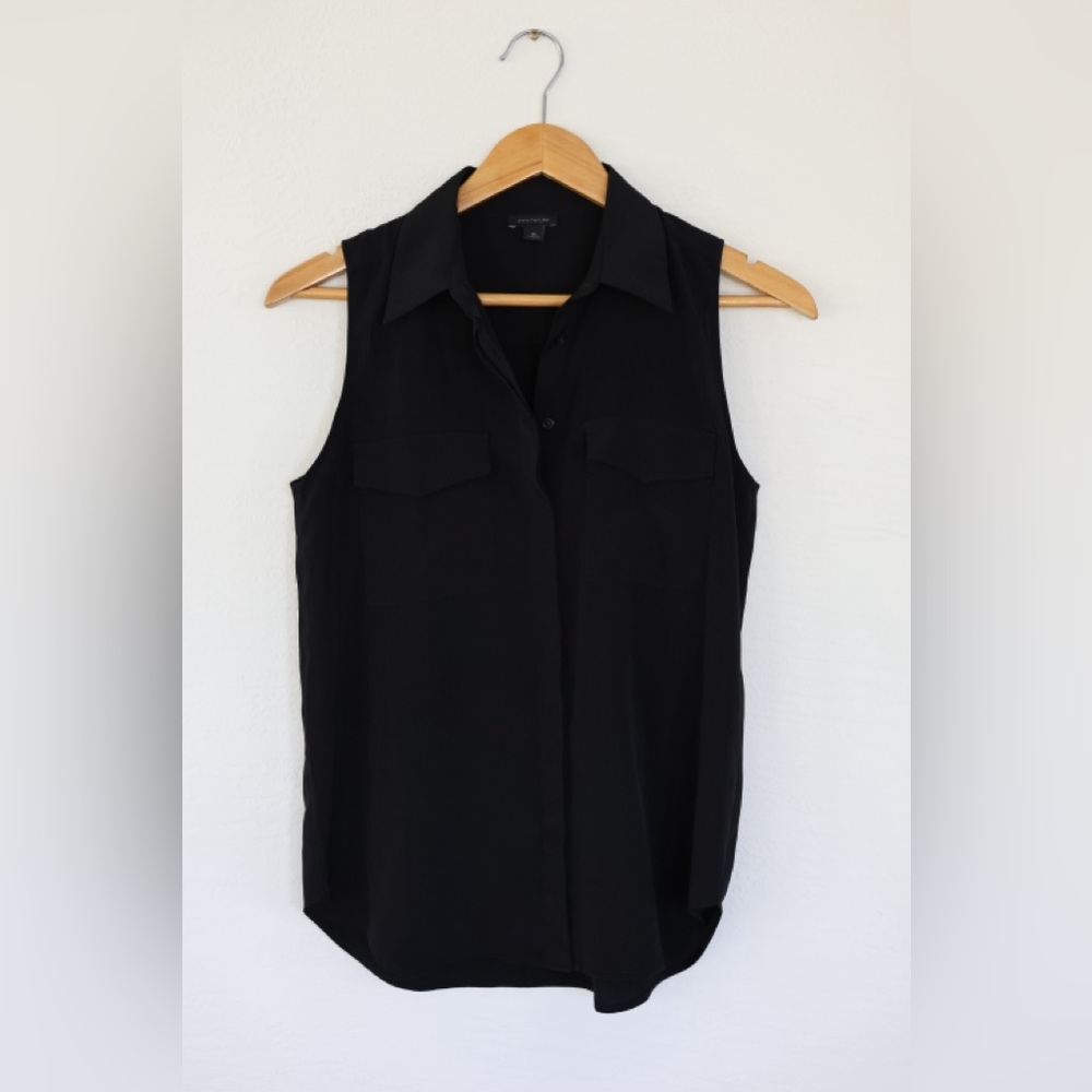 Ann Taylor, Sleeveless Camp Shirt, black, XS